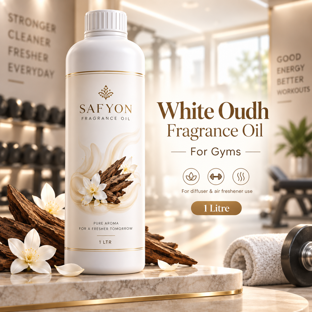 SAFYON Premium Gym Fragrance Oil Combo – 3 Litre | Aqua, Lemon & White Oudh - Image 4